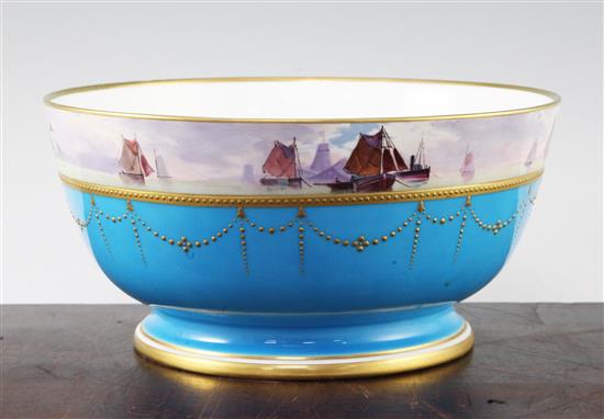 A Minton bleu celeste ground bowl, 25cm